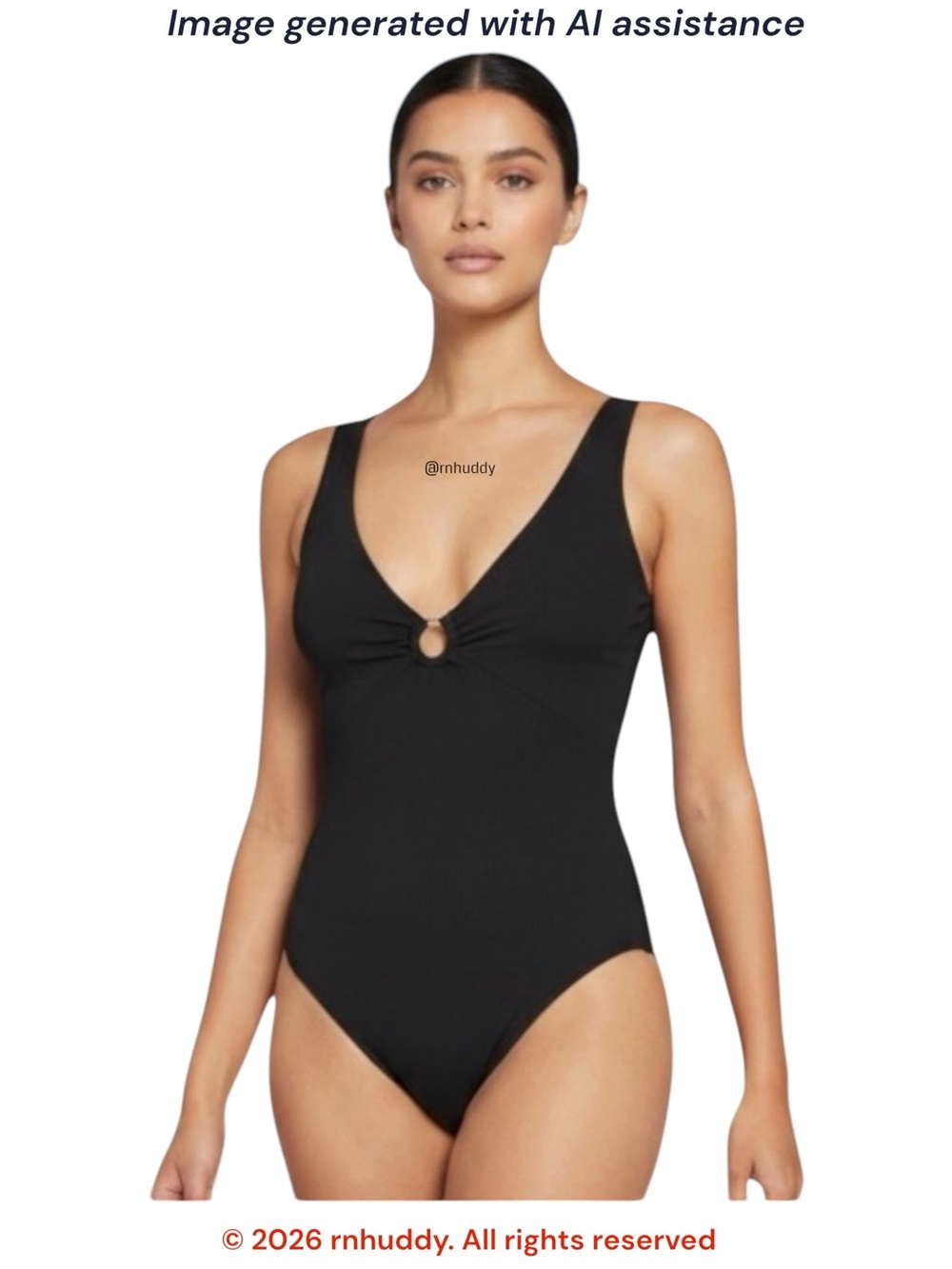 Sunn Lab Swim L black ribbed plunge O ring swimsuit